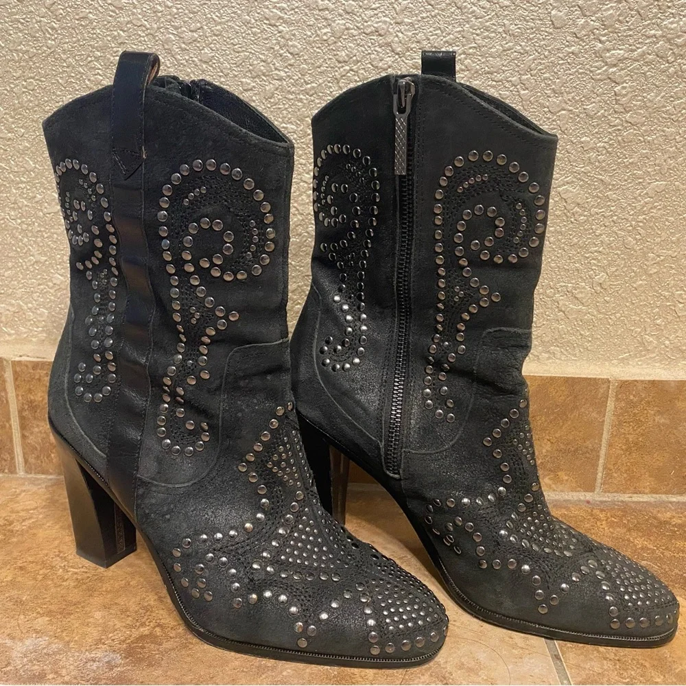 Donald J. Pliner Black Studded Heeled Boots - Picture 1 of 5